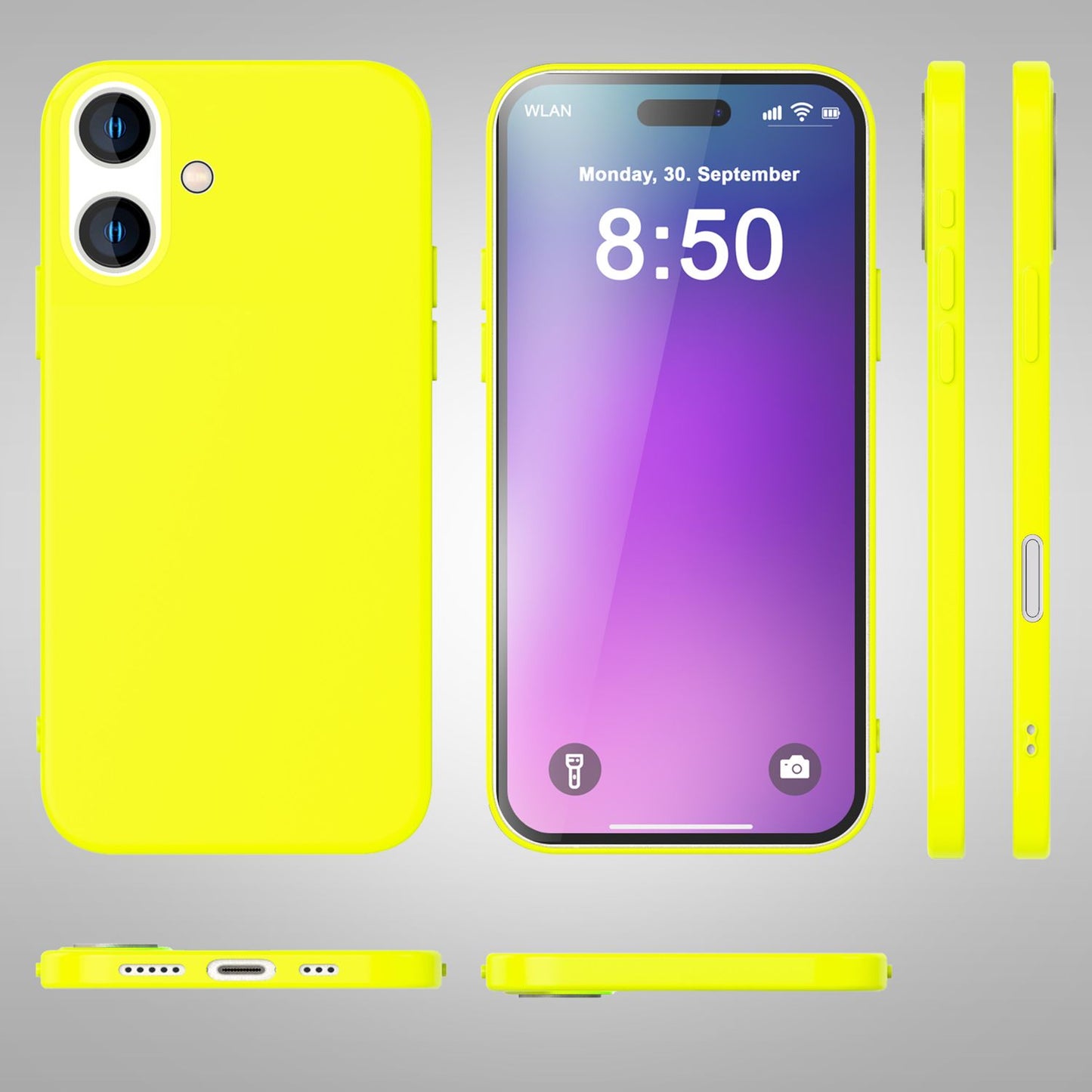 NALIA Neon Silikonhülle für iPhone 16 Plus – Soft-Touch & Signal-Neon – NEONSHOCK (Matte Schutzhülle) – Marke aus Berlin
