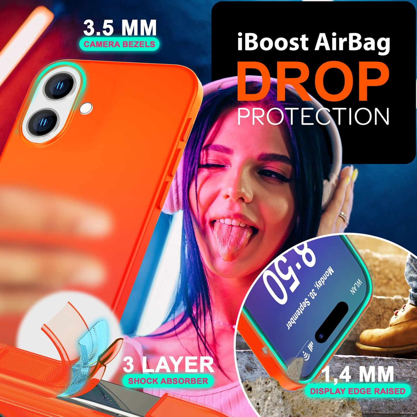 NALIA Neon Silikonhülle für iPhone 16 Plus – Soft-Touch & Signal-Neon – NEONSHOCK (Matte Schutzhülle) – Marke aus Berlin