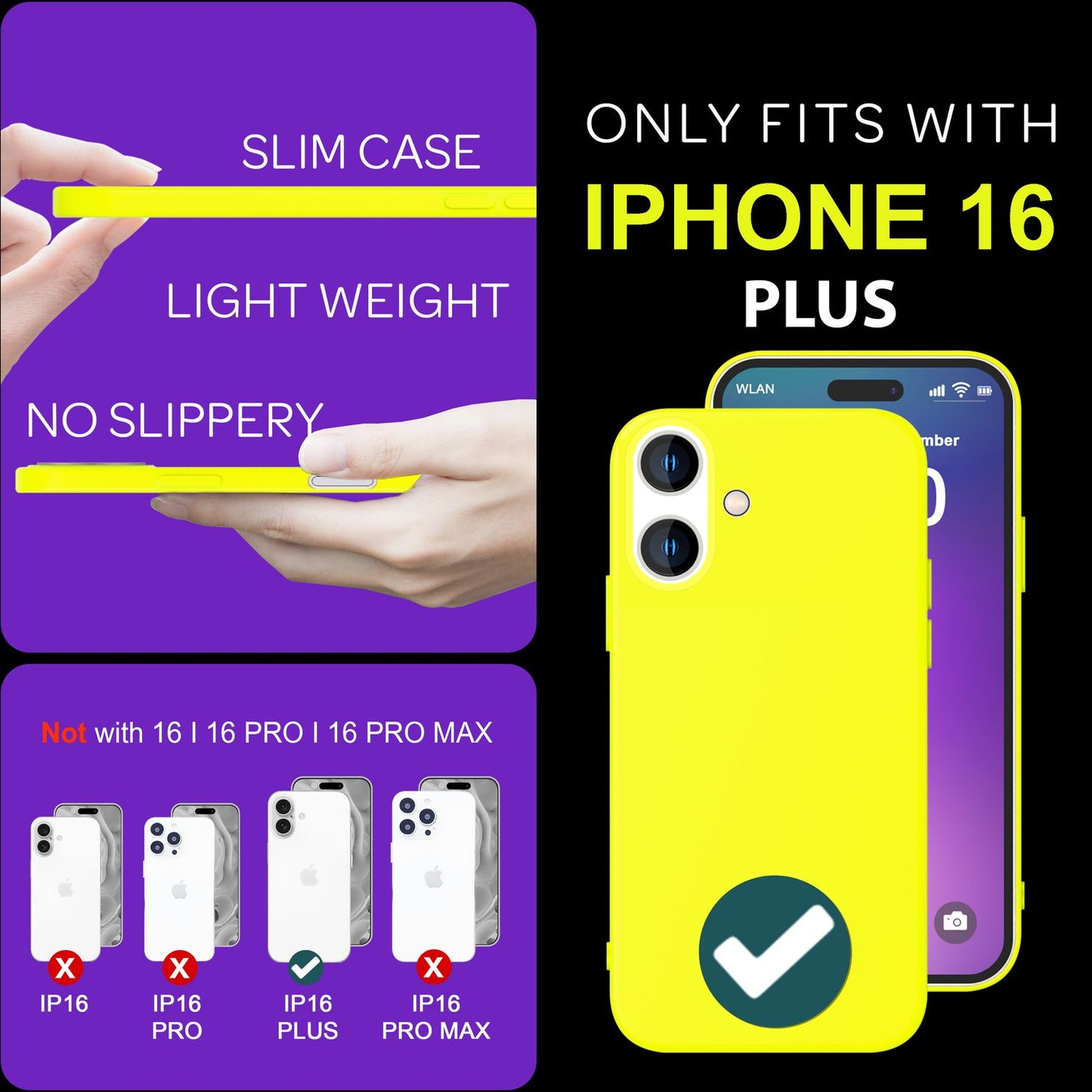 NALIA Neon Silikonhülle für iPhone 16 Plus – Soft-Touch & Signal-Neon – NEONSHOCK (Matte Schutzhülle) – Marke aus Berlin