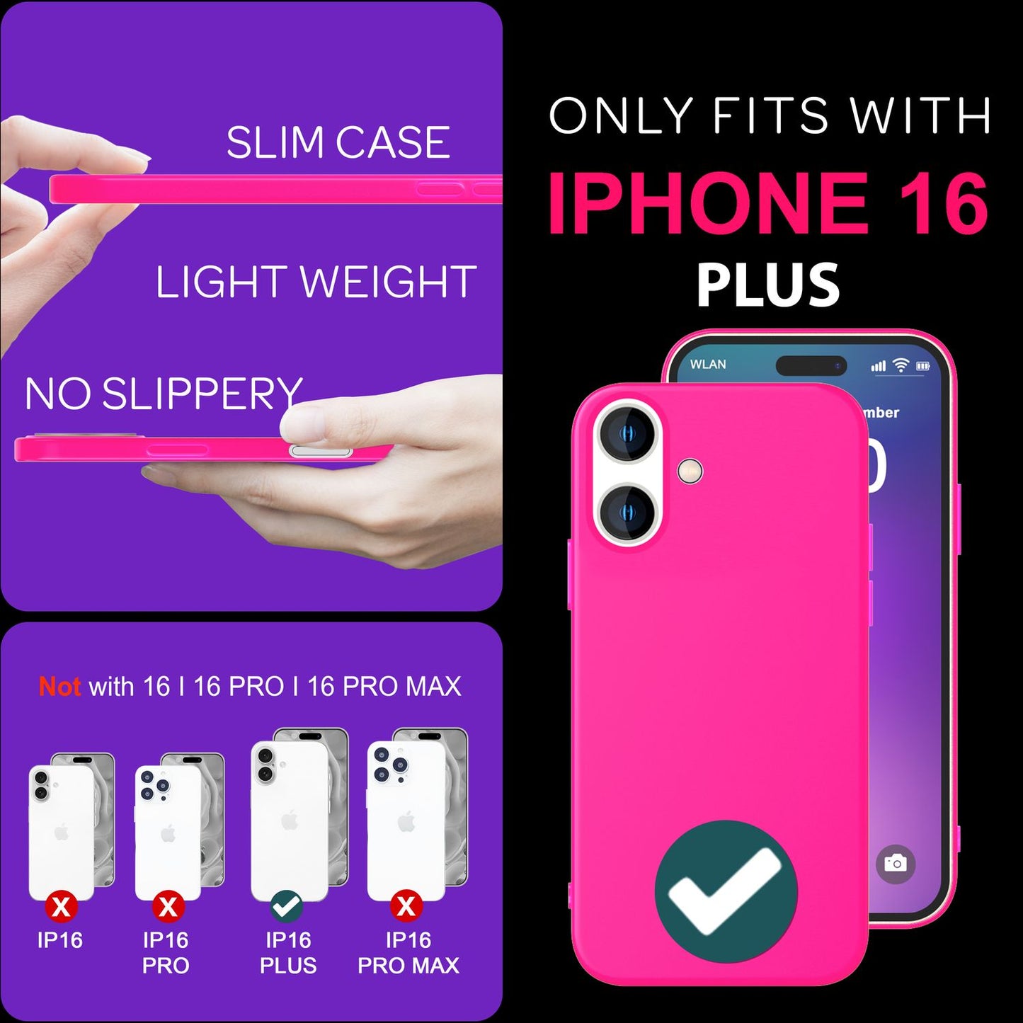 NALIA Neon Silikonhülle für iPhone 16 Plus – Soft-Touch & Signal-Neon – NEONSHOCK (Matte Schutzhülle) – Marke aus Berlin