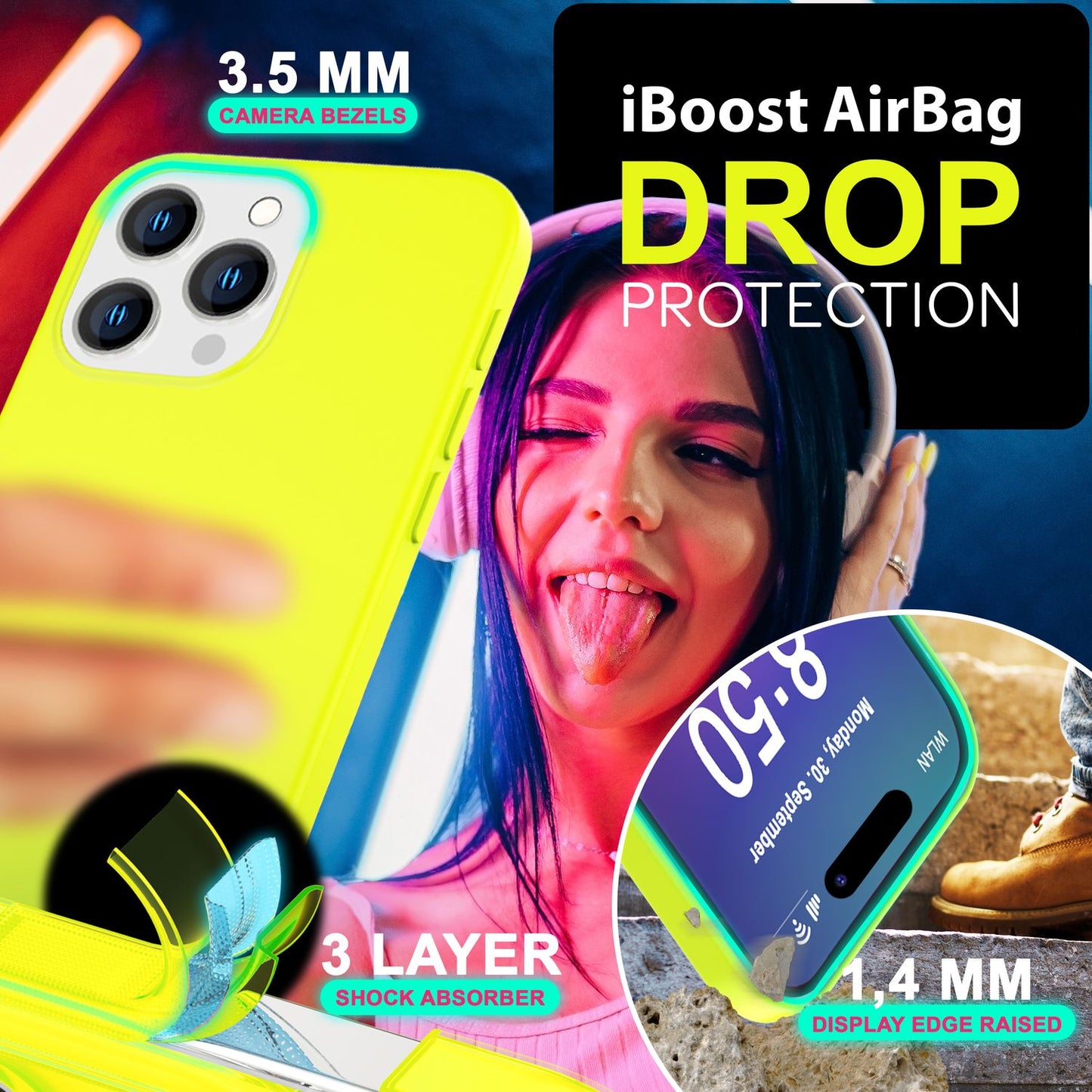 NALIA Neon Silikonhülle für iPhone 16 Pro – Soft-Touch & Signal-Neon – NEONSHOCK (Matte Schutzhülle) – Marke aus Berlin