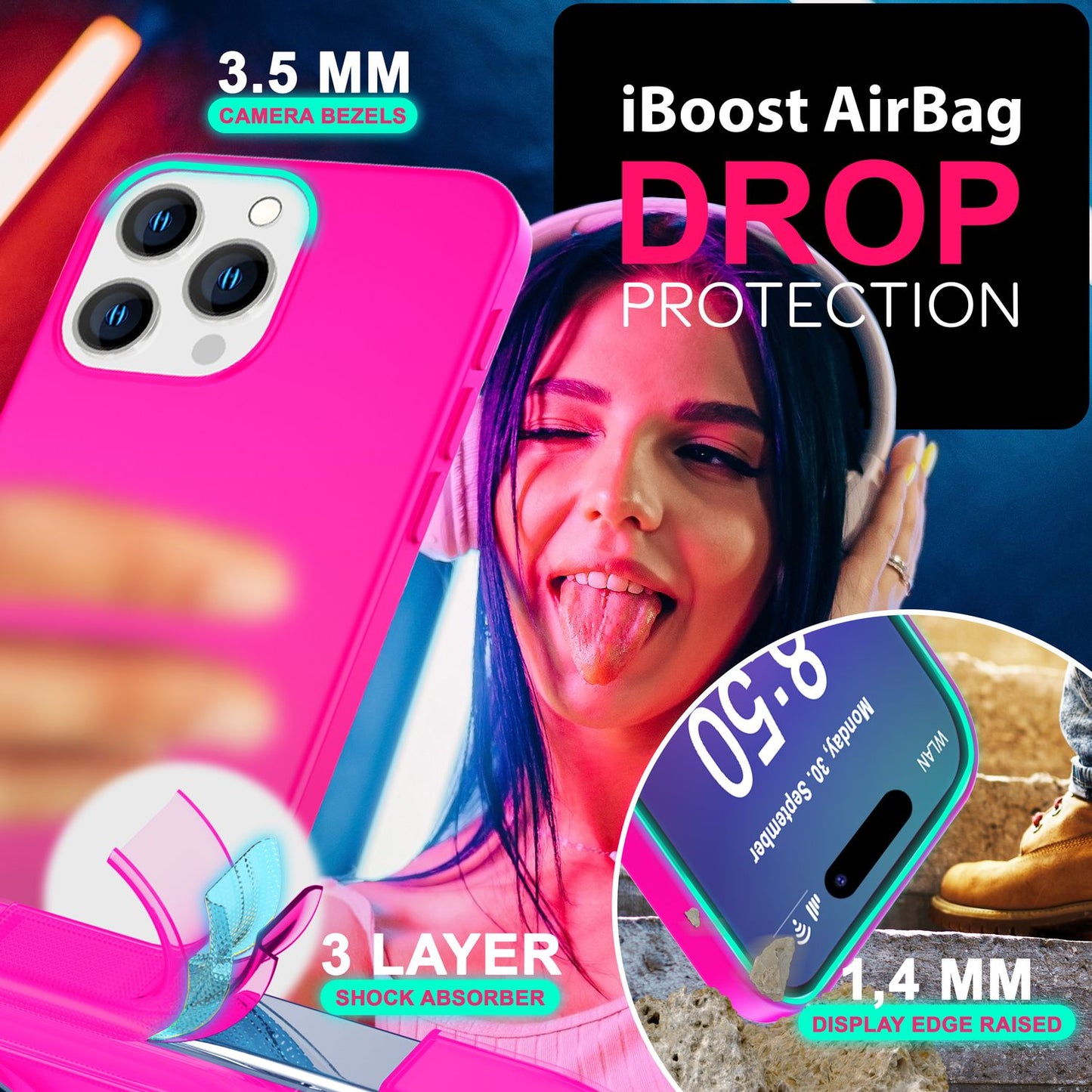 NALIA Neon Silikonhülle für iPhone 16 Pro – Soft-Touch & Signal-Neon – NEONSHOCK (Matte Schutzhülle) – Marke aus Berlin