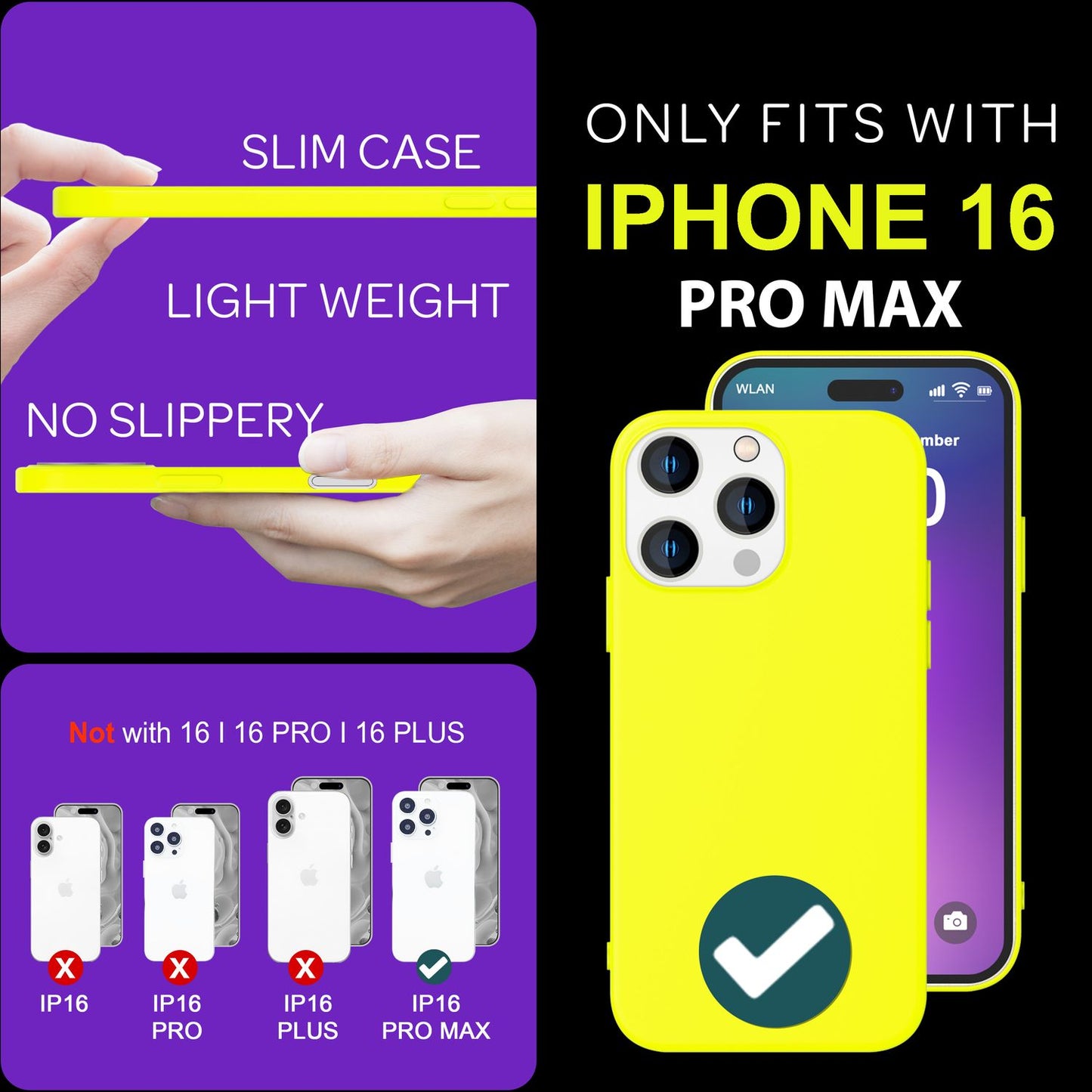 NALIA Neon Silikonhülle für iPhone 16 Pro Max – Soft-Touch & Signal-Neon – NEONSHOCK (Matte Schutzhülle) – Marke aus Berlin