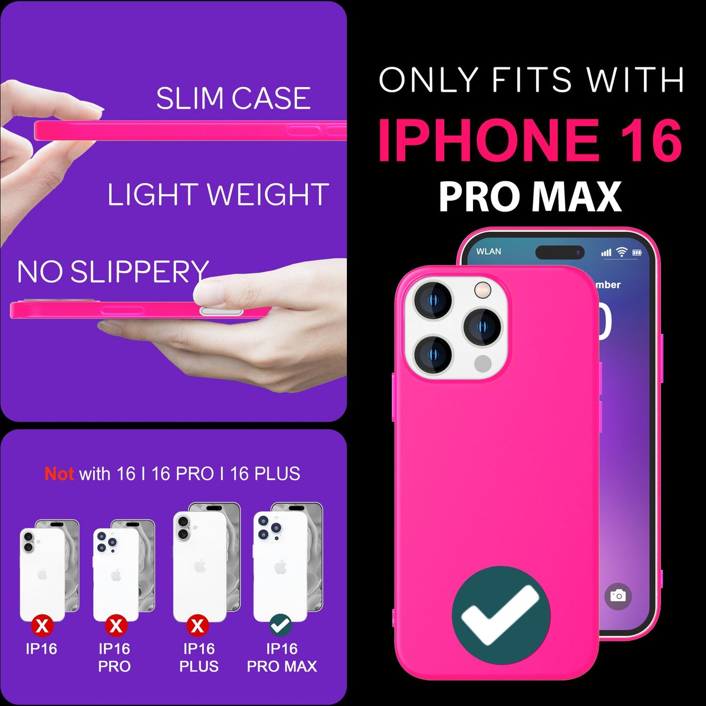 NALIA Neon Silikonhülle für iPhone 16 Pro Max – Soft-Touch & Signal-Neon – NEONSHOCK (Matte Schutzhülle) – Marke aus Berlin