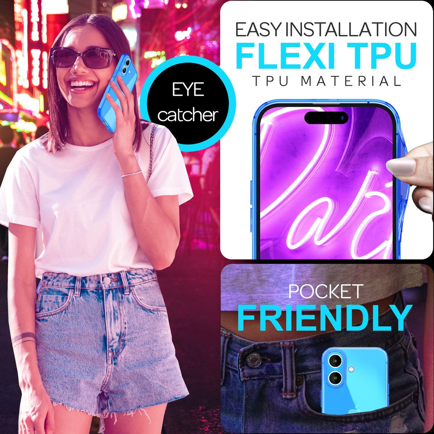 NALIA Neon Silikonhülle für iPhone 16 – Knallige Signal-Farbe & Linsenschutz – VIBE (Transparentes Case) – Marke aus Berlin