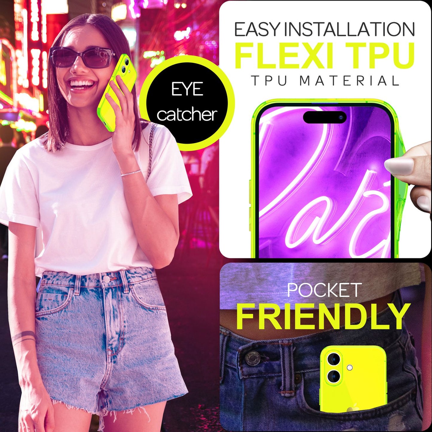 NALIA Neon Silikonhülle für iPhone 16 – Knallige Signal-Farbe & Linsenschutz – VIBE (Transparentes Case) – Marke aus Berlin