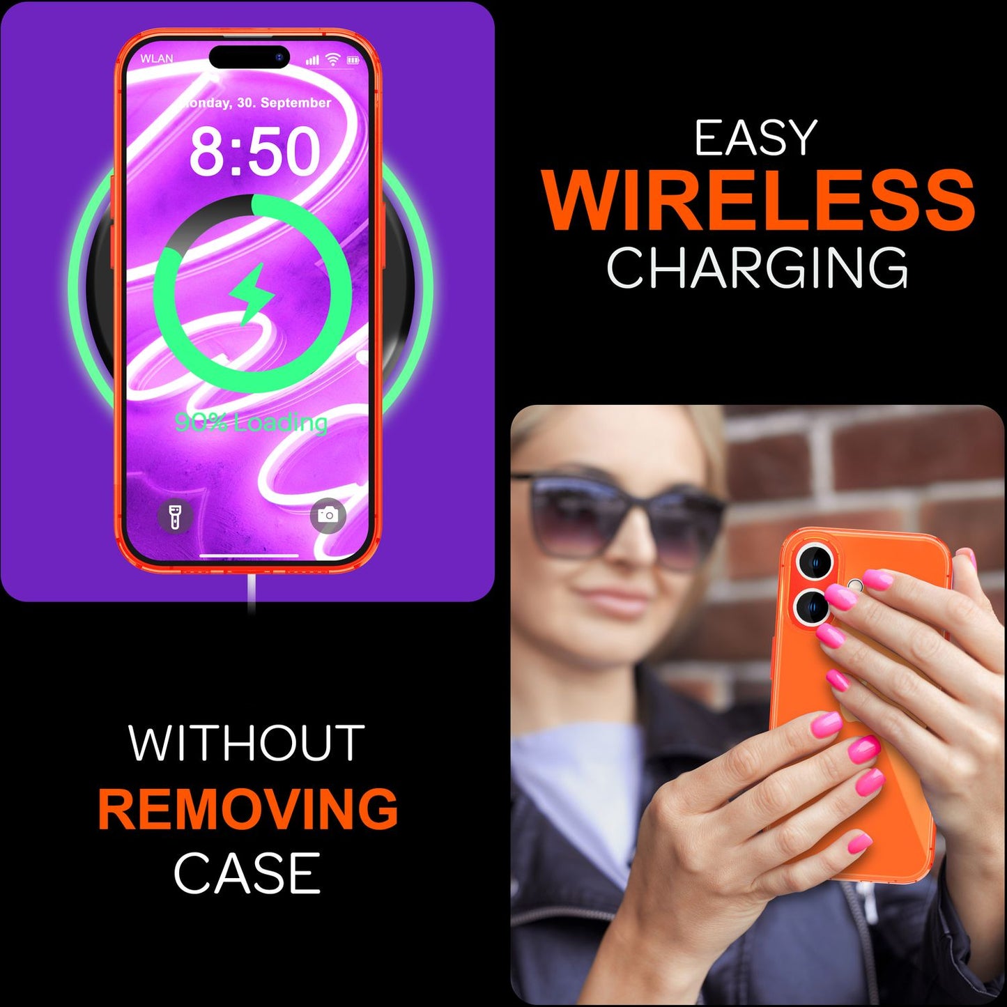 NALIA Neon Silikonhülle für iPhone 16 – Knallige Signal-Farbe & Linsenschutz – VIBE (Transparentes Case) – Marke aus Berlin
