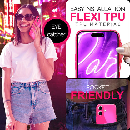 NALIA Neon Silikonhülle für iPhone 16 – Knallige Signal-Farbe & Linsenschutz – VIBE (Transparentes Case) – Marke aus Berlin
