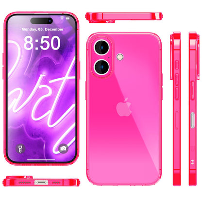 NALIA Neon Silikonhülle für iPhone 16 – Knallige Signal-Farbe & Linsenschutz – VIBE (Transparentes Case) – Marke aus Berlin