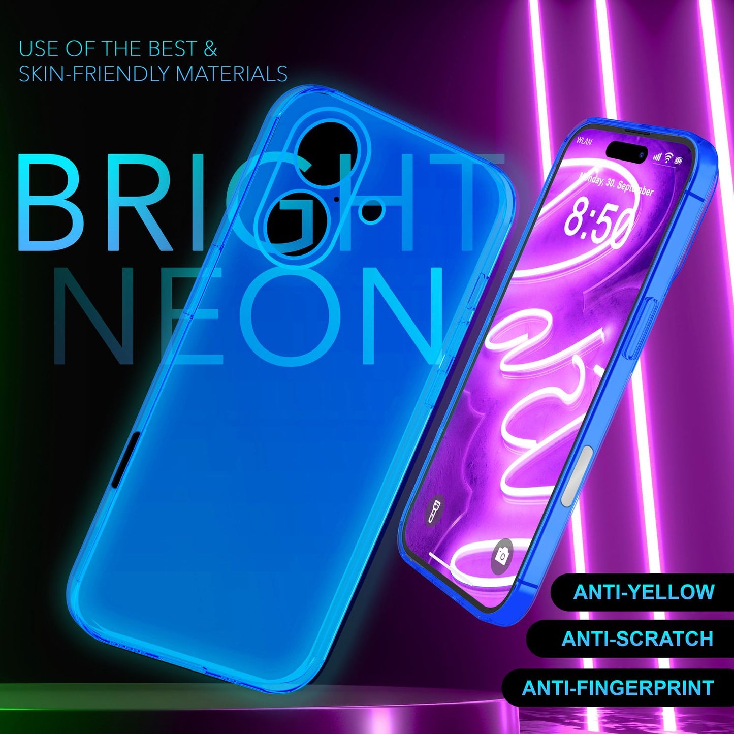 NALIA Neon Silikonhülle für iPhone 16 Plus – Knallige Signal-Farbe & Linsenschutz – VIBE (Transparentes Case) – Marke aus Berlin