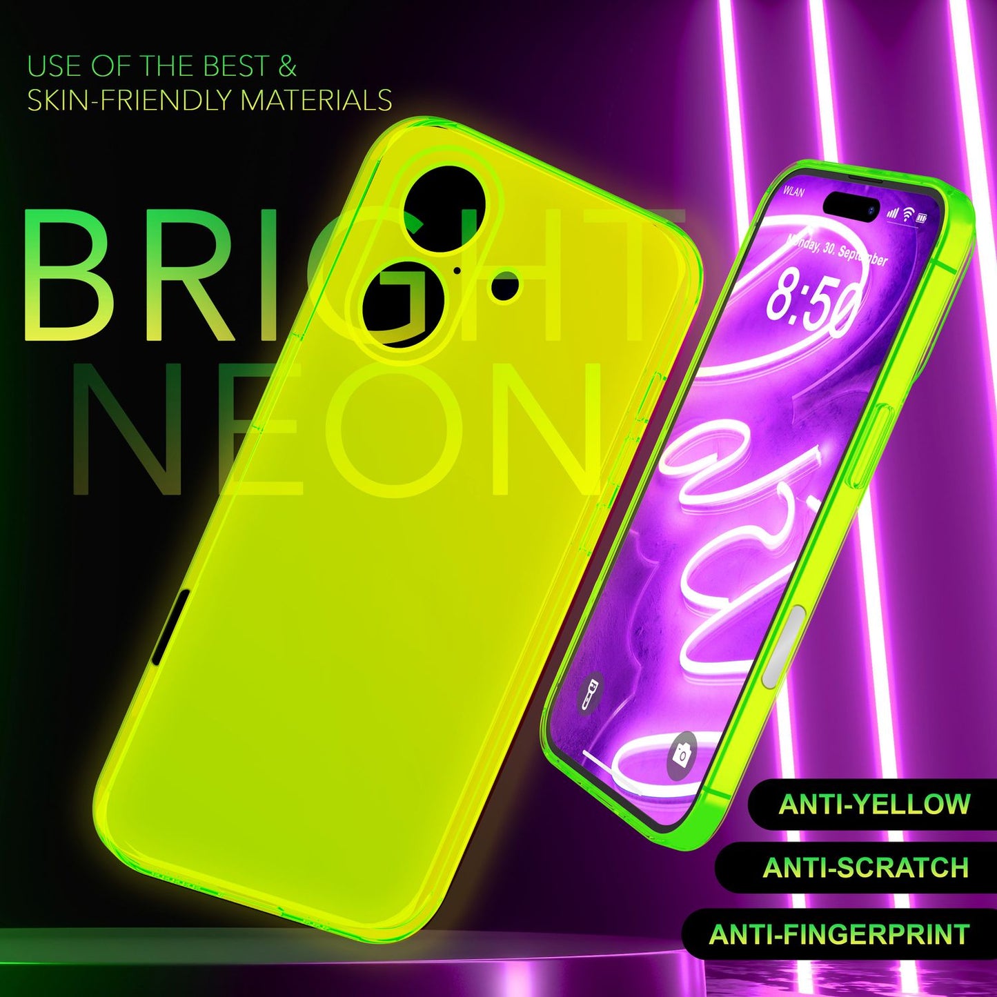 NALIA Neon Silikonhülle für iPhone 16 Plus – Knallige Signal-Farbe & Linsenschutz – VIBE (Transparentes Case) – Marke aus Berlin