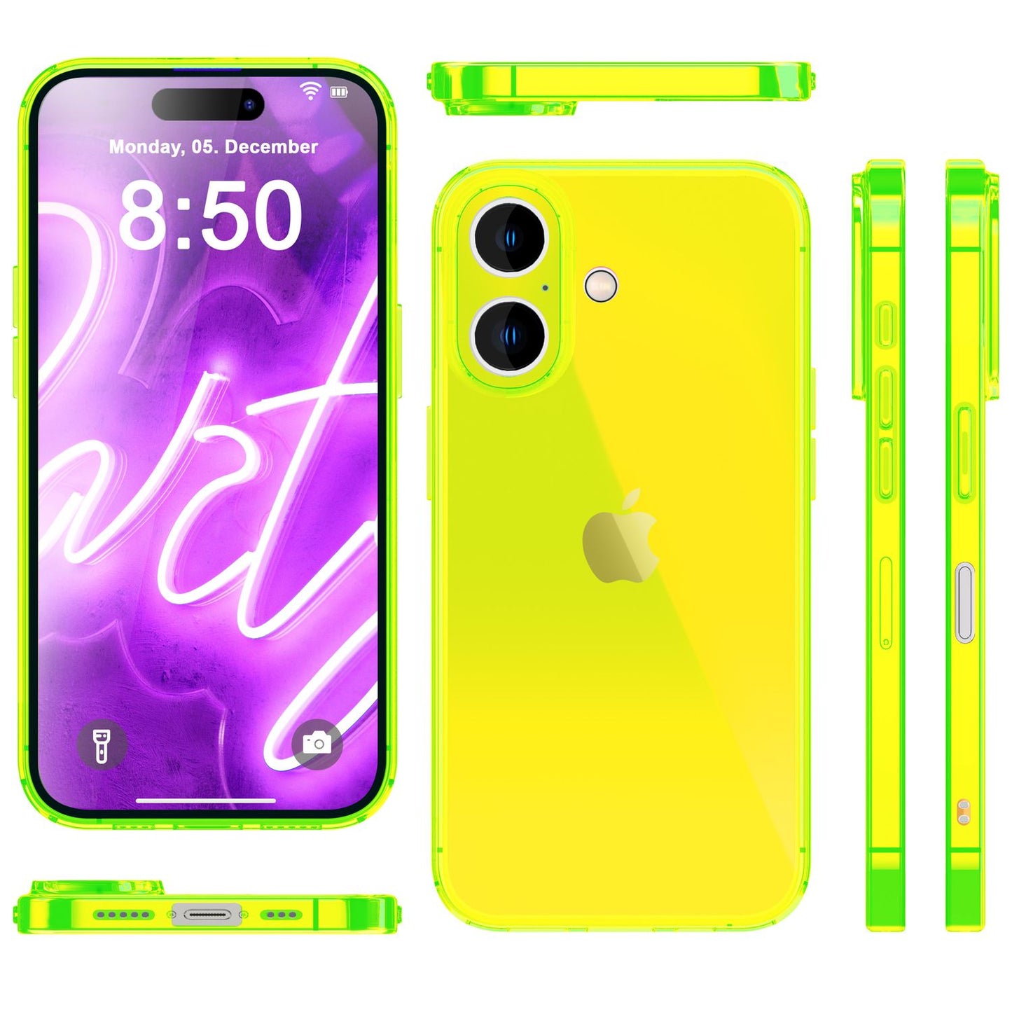 NALIA Neon Silikonhülle für iPhone 16 Plus – Knallige Signal-Farbe & Linsenschutz – VIBE (Transparentes Case) – Marke aus Berlin