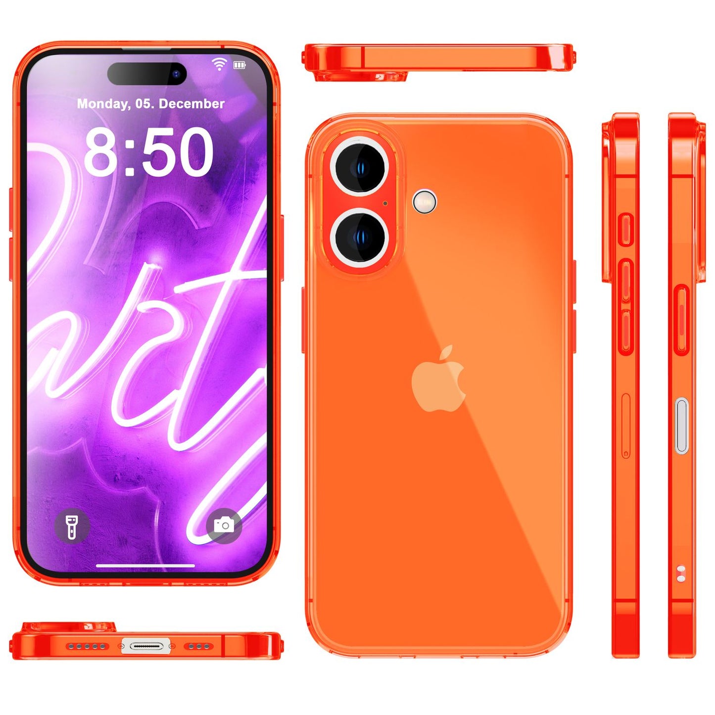 NALIA Neon Silikonhülle für iPhone 16 Plus – Knallige Signal-Farbe & Linsenschutz – VIBE (Transparentes Case) – Marke aus Berlin