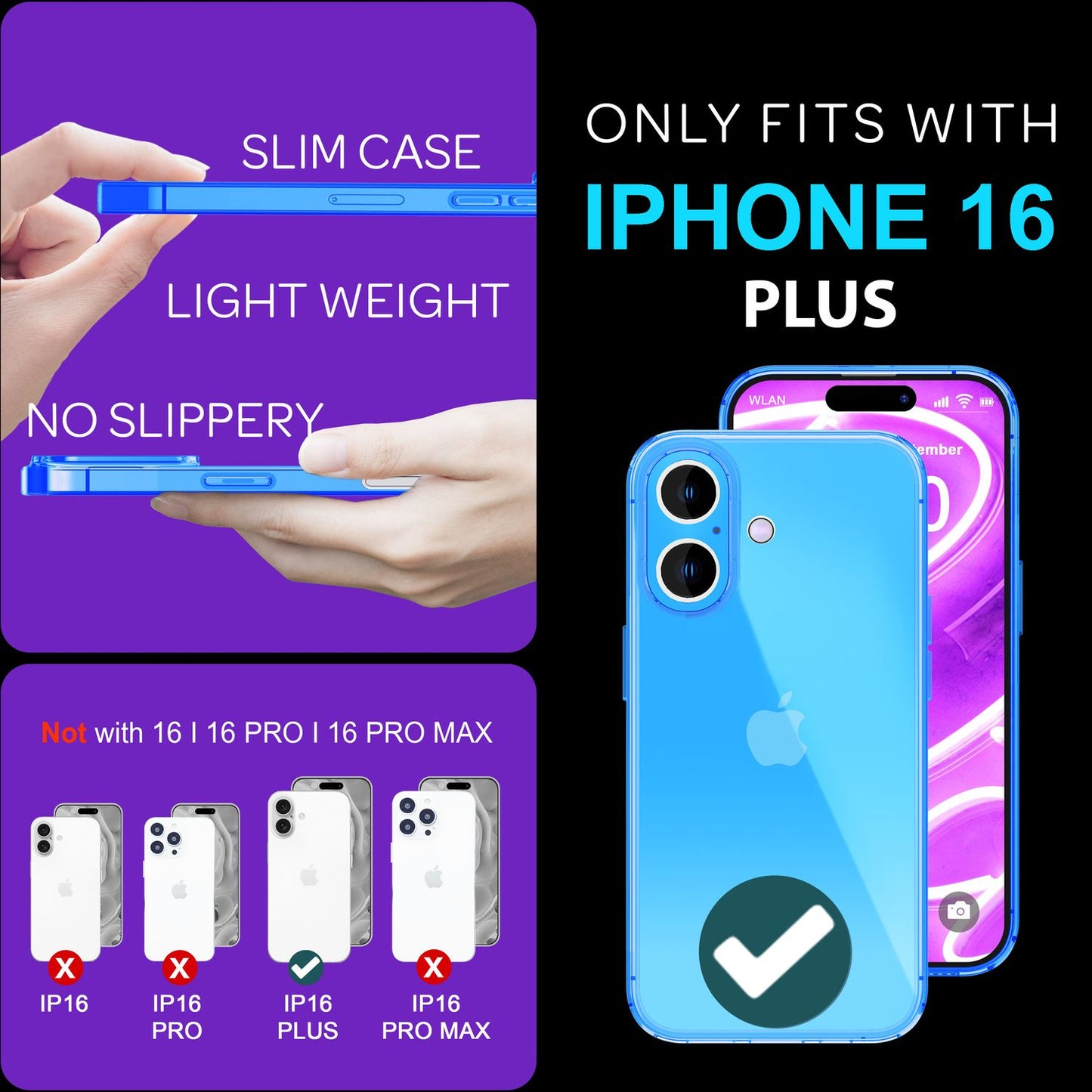 NALIA Neon Silikonhülle für iPhone 16 Plus – Knallige Signal-Farbe & Linsenschutz – VIBE (Transparentes Case) – Marke aus Berlin