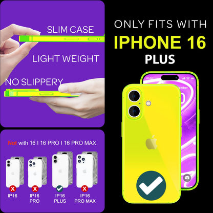 NALIA Neon Silikonhülle für iPhone 16 Plus – Knallige Signal-Farbe & Linsenschutz – VIBE (Transparentes Case) – Marke aus Berlin