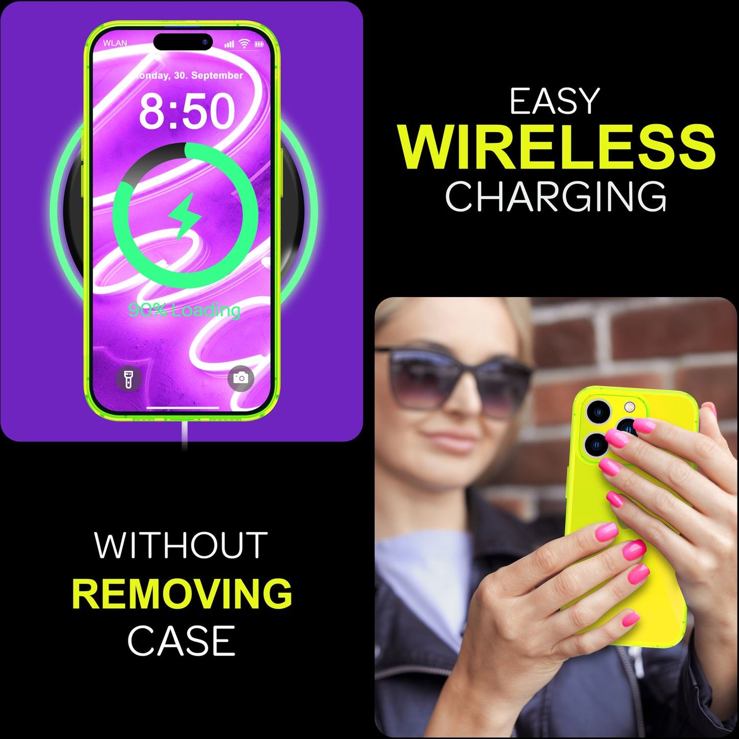 NALIA Neon Silikonhülle für iPhone 16 Pro – Knallige Signal-Farbe & Linsenschutz – VIBE (Transparentes Case) – Marke aus Berlin