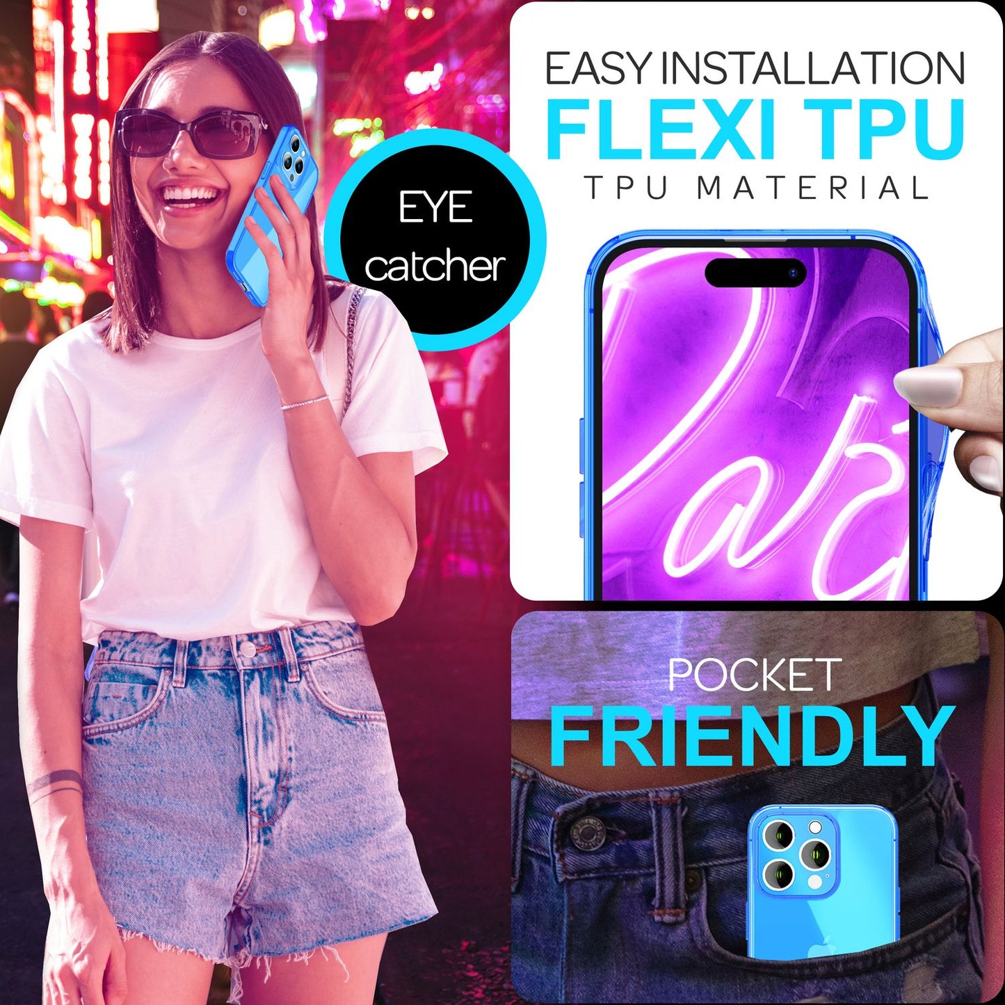 NALIA Neon Silikonhülle für iPhone 16 Pro – Knallige Signal-Farbe & Linsenschutz – VIBE (Transparentes Case) – Marke aus Berlin
