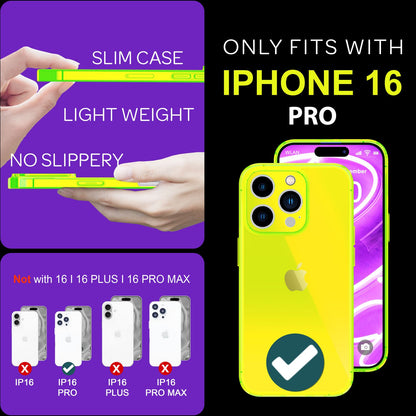 NALIA Neon Silikonhülle für iPhone 16 Pro – Knallige Signal-Farbe & Linsenschutz – VIBE (Transparentes Case) – Marke aus Berlin