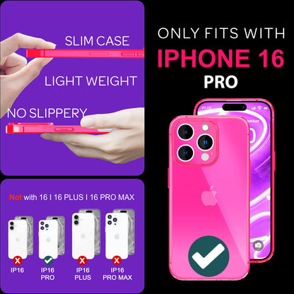 NALIA Neon Silikonhülle für iPhone 16 Pro – Knallige Signal-Farbe & Linsenschutz – VIBE (Transparentes Case) – Marke aus Berlin