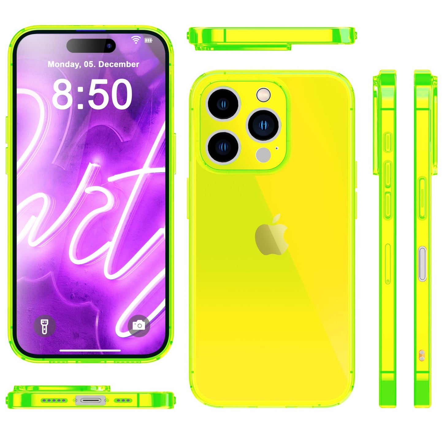 NALIA Neon Silikonhülle für iPhone 16 Pro Max – Knallige Signal-Farbe & Linsenschutz – VIBE (Transparentes Case) – Marke aus Berlin