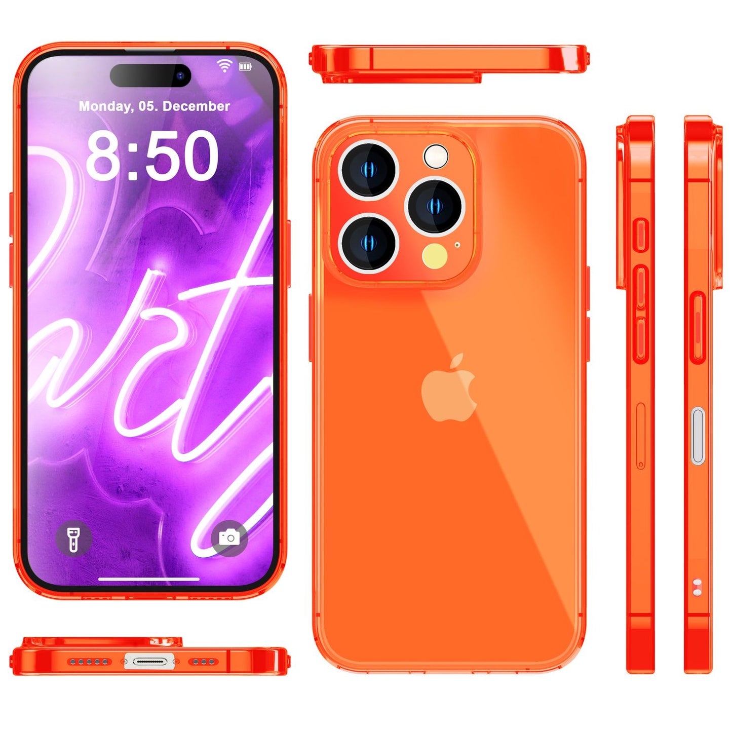 NALIA Neon Silikonhülle für iPhone 16 Pro Max – Knallige Signal-Farbe & Linsenschutz – VIBE (Transparentes Case) – Marke aus Berlin