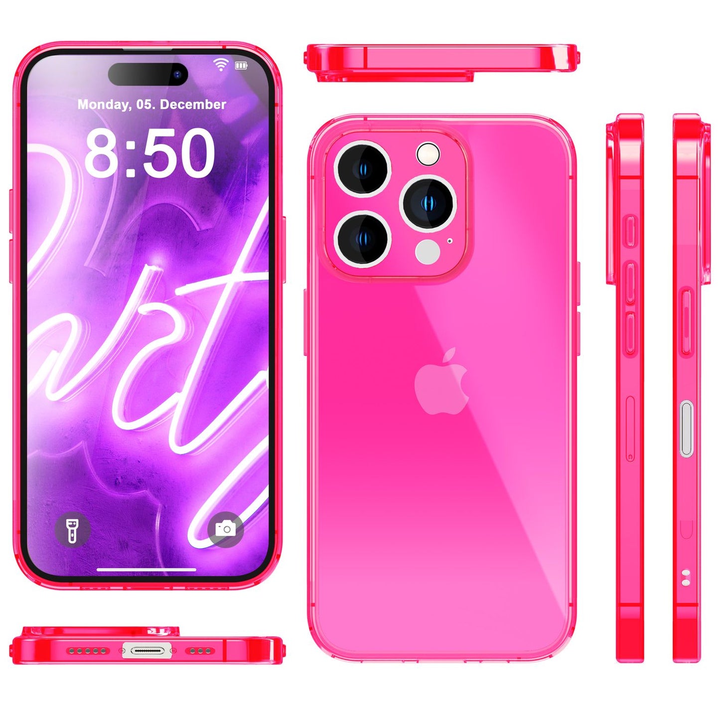 NALIA Neon Silikonhülle für iPhone 16 Pro Max – Knallige Signal-Farbe & Linsenschutz – VIBE (Transparentes Case) – Marke aus Berlin