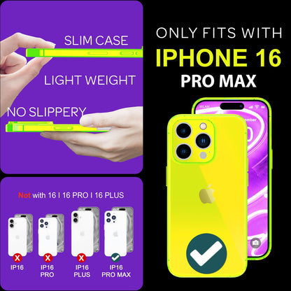 NALIA Neon Silikonhülle für iPhone 16 Pro Max – Knallige Signal-Farbe & Linsenschutz – VIBE (Transparentes Case) – Marke aus Berlin
