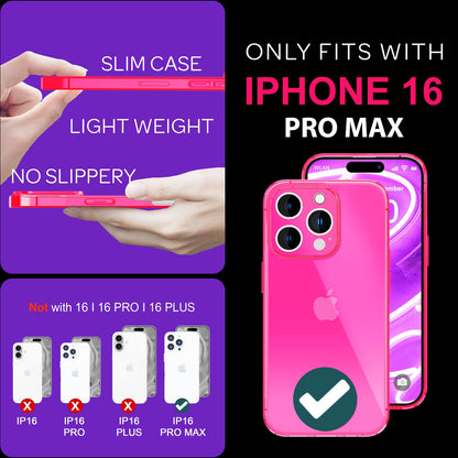 NALIA Neon Silikonhülle für iPhone 16 Pro Max – Knallige Signal-Farbe & Linsenschutz – VIBE (Transparentes Case) – Marke aus Berlin