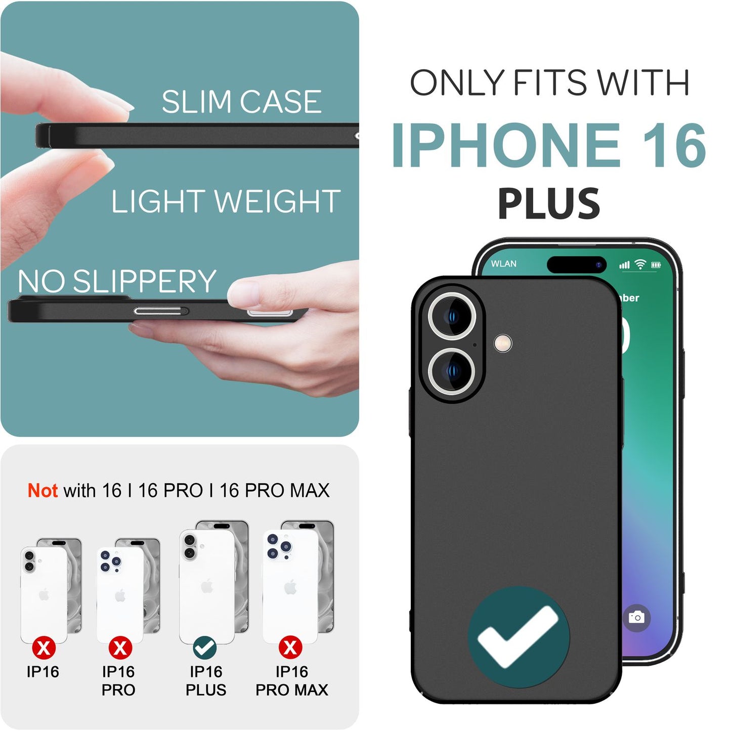 NALIA Ultra Slim Hardcase für iPhone 16 Plus – Anti-Fingerabdruck & 0.5mm Dünn – PUREFIT (Matt & Leicht) – Marke aus Berlin