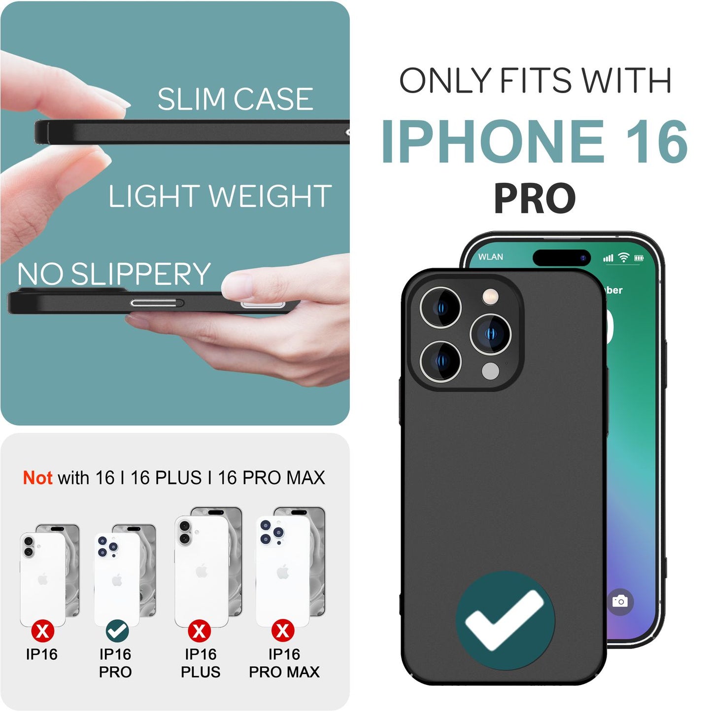 NALIA Ultra Slim Hardcase für iPhone 16 Pro – Anti-Fingerabdruck & 0.5mm Dünn – PUREFIT (Matt & Leicht) – Marke aus Berlin