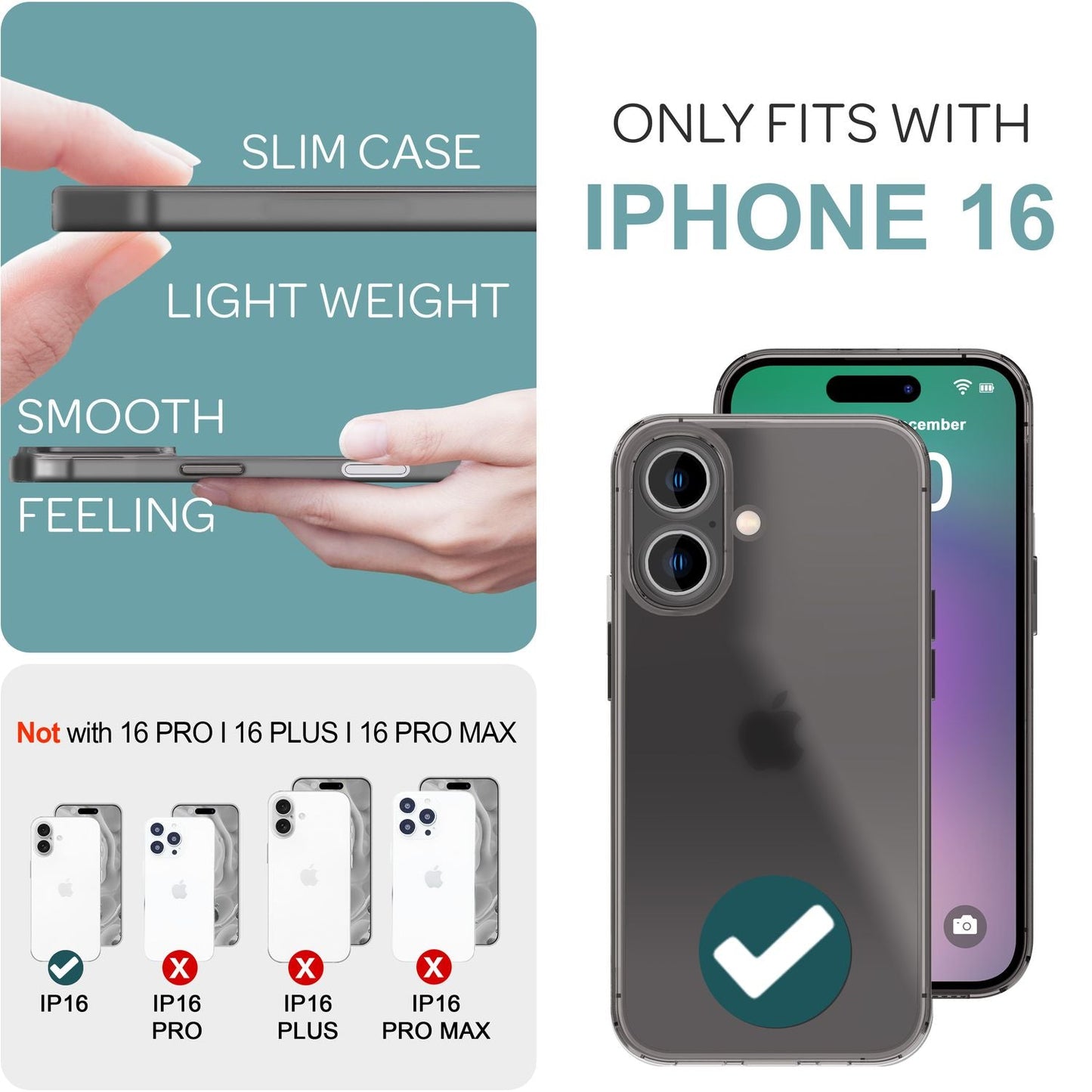 NALIA Ultra Slim Hardcase für iPhone 16 – Matt-Transparent & 0.3mm Dünn – PHANTOM (Dünnes Cover & Kamera-Vollschutz) – Marke aus Berlin