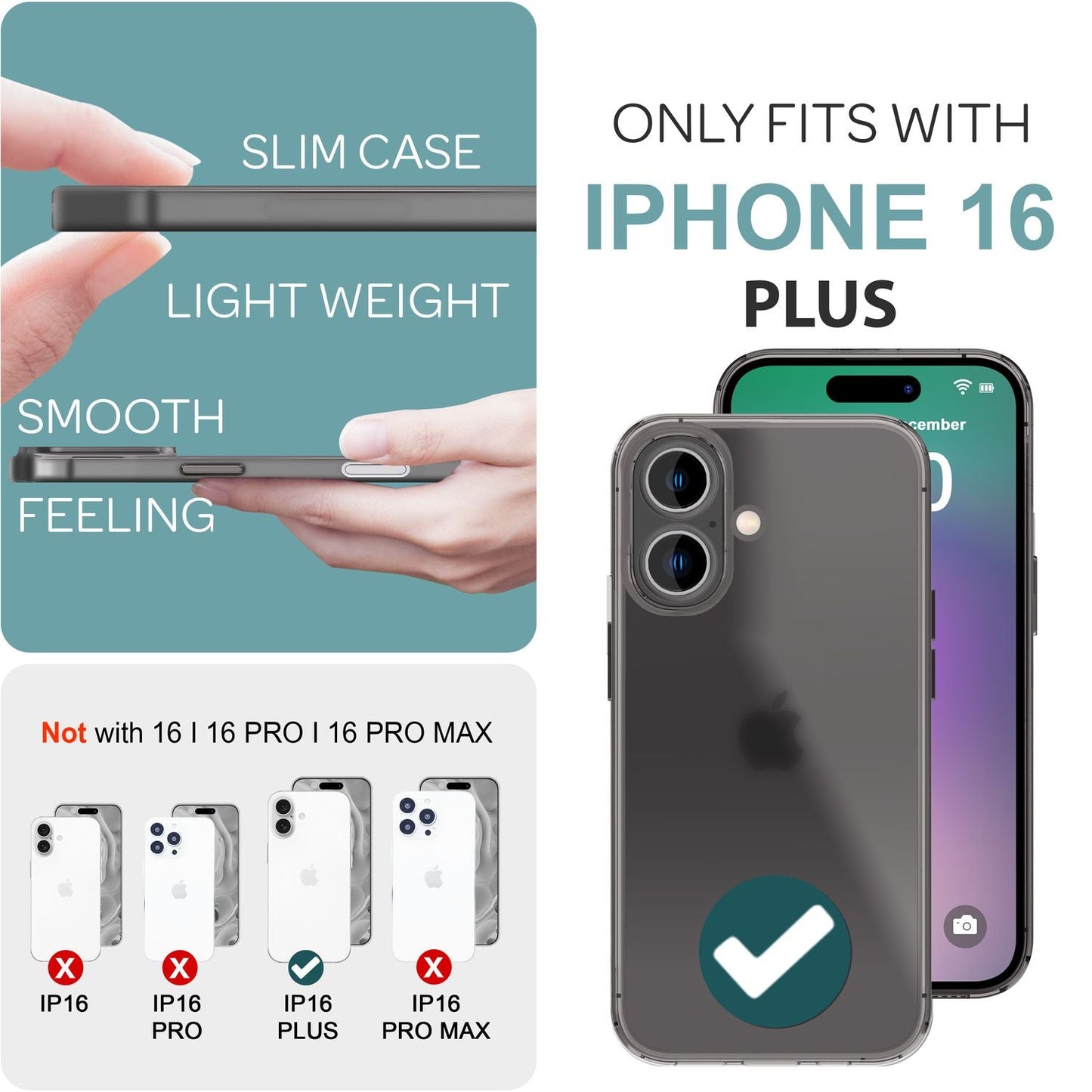 NALIA Ultra Slim Hardcase für iPhone 16 Plus – Matt-Transparent & 0.3mm Dünn – PHANTOM (Dünnes Cover & Kamera-Vollschutz) – Marke aus Berlin