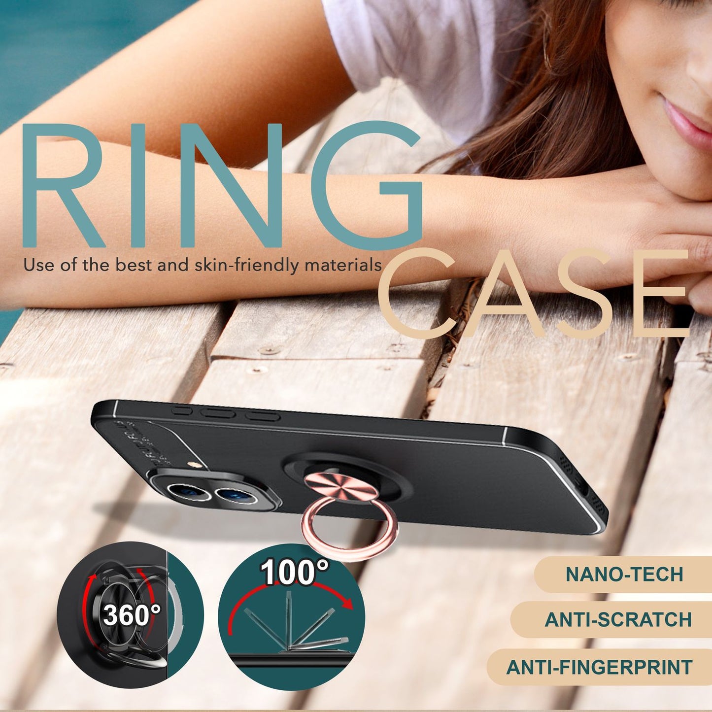 NALIA Ringhülle für iPhone 16 – Ring-Ständer 360° & für Magnet-Halter – GRIP360 (Mattiertes Silikon Case) – Marke aus Berlin