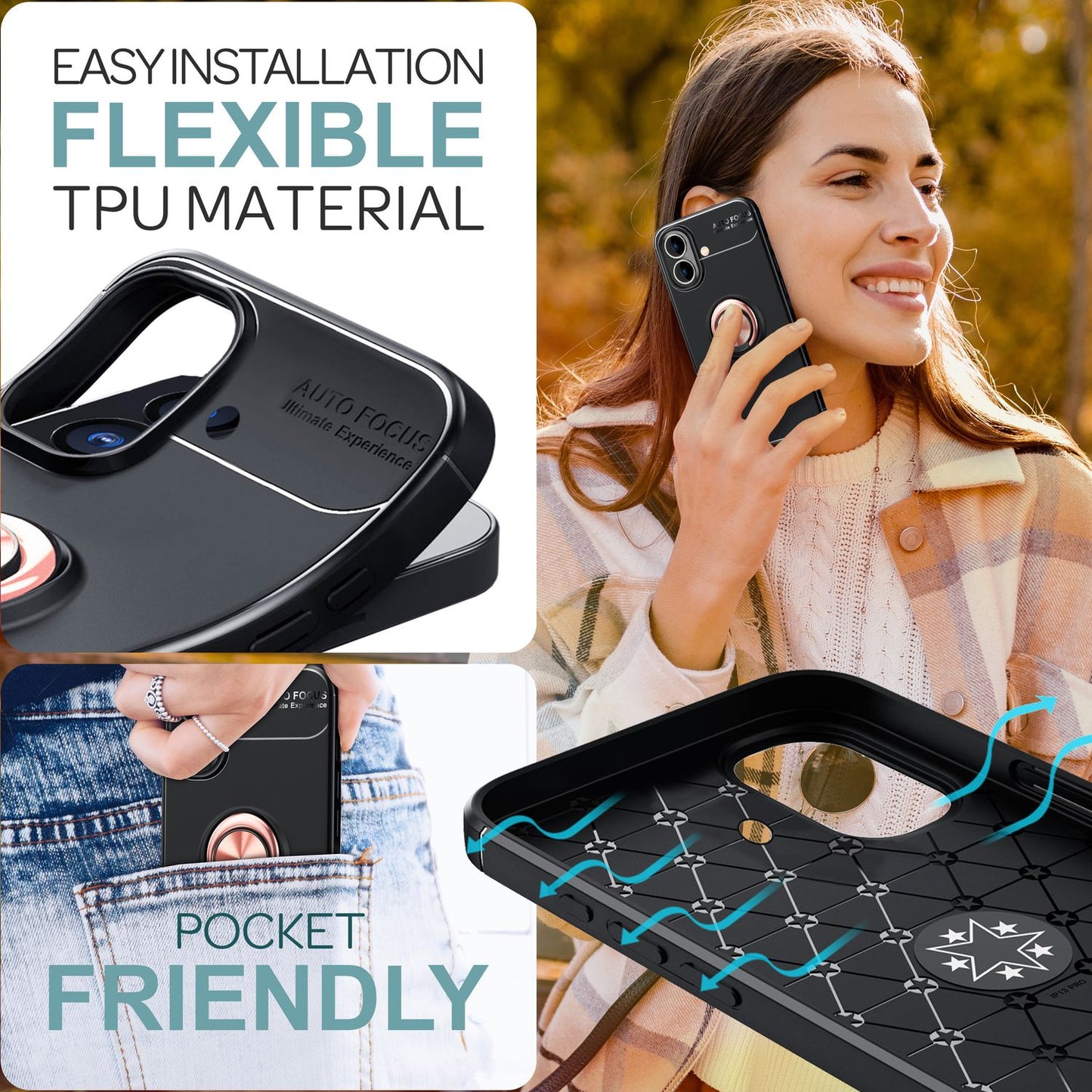 NALIA Ringhülle für iPhone 16 – Ring-Ständer 360° & für Magnet-Halter – GRIP360 (Mattiertes Silikon Case) – Marke aus Berlin