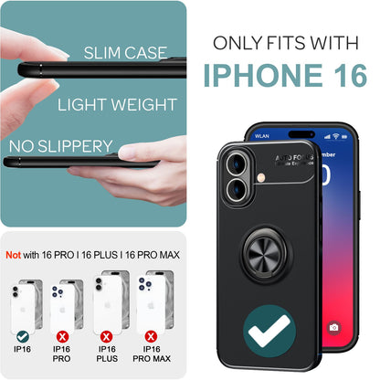 NALIA Ringhülle für iPhone 16 – Ring-Ständer 360° & für Magnet-Halter – GRIP360 (Mattiertes Silikon Case) – Marke aus Berlin