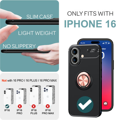 NALIA Ringhülle für iPhone 16 – Ring-Ständer 360° & für Magnet-Halter – GRIP360 (Mattiertes Silikon Case) – Marke aus Berlin