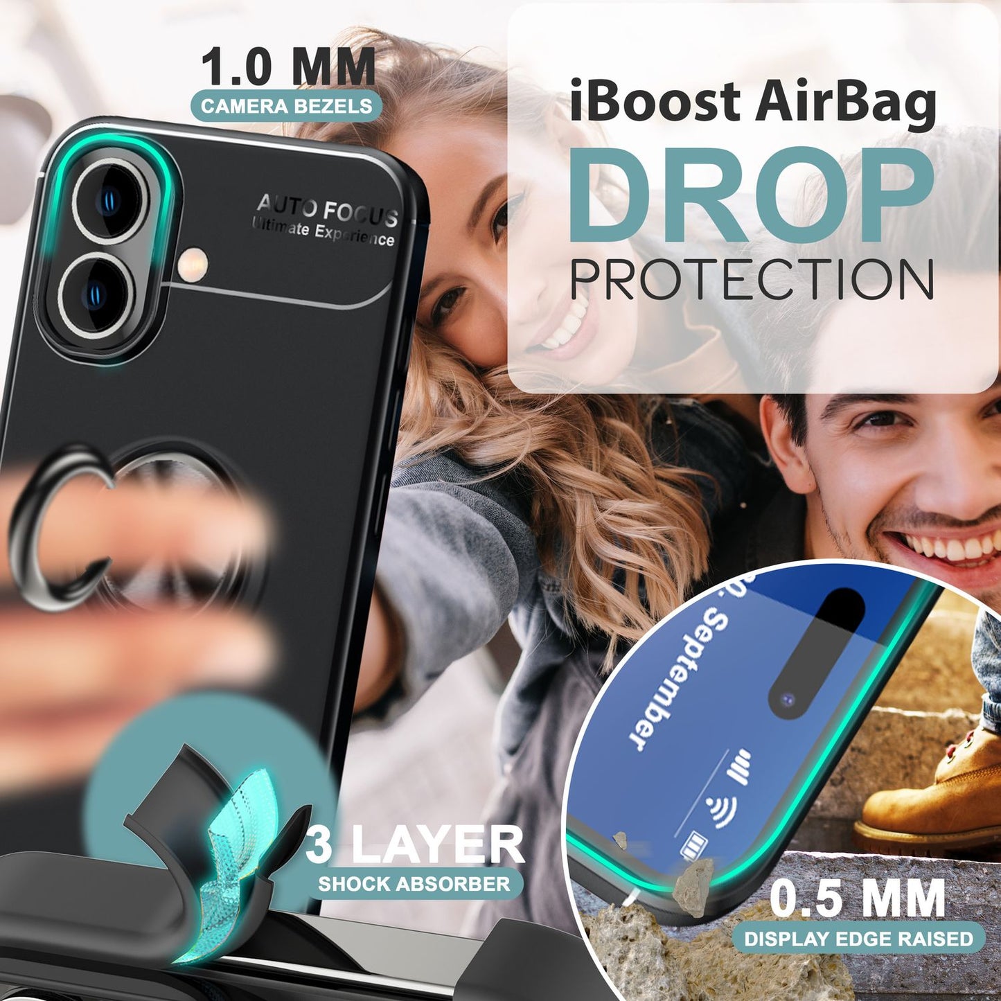 NALIA Ringhülle für iPhone 16 Plus – Ring-Ständer 360° & für Magnet-Halter – GRIP360 (Mattiertes Silikon Case) – Marke aus Berlin