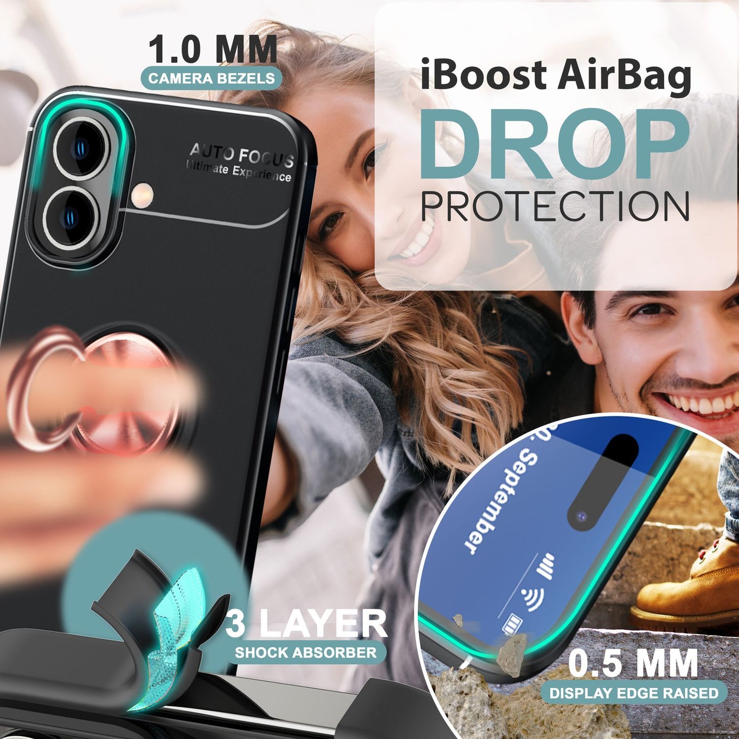 NALIA Ringhülle für iPhone 16 Plus – Ring-Ständer 360° & für Magnet-Halter – GRIP360 (Mattiertes Silikon Case) – Marke aus Berlin