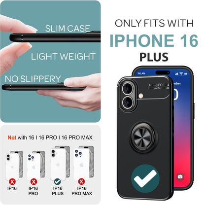 NALIA Ringhülle für iPhone 16 Plus – Ring-Ständer 360° & für Magnet-Halter – GRIP360 (Mattiertes Silikon Case) – Marke aus Berlin
