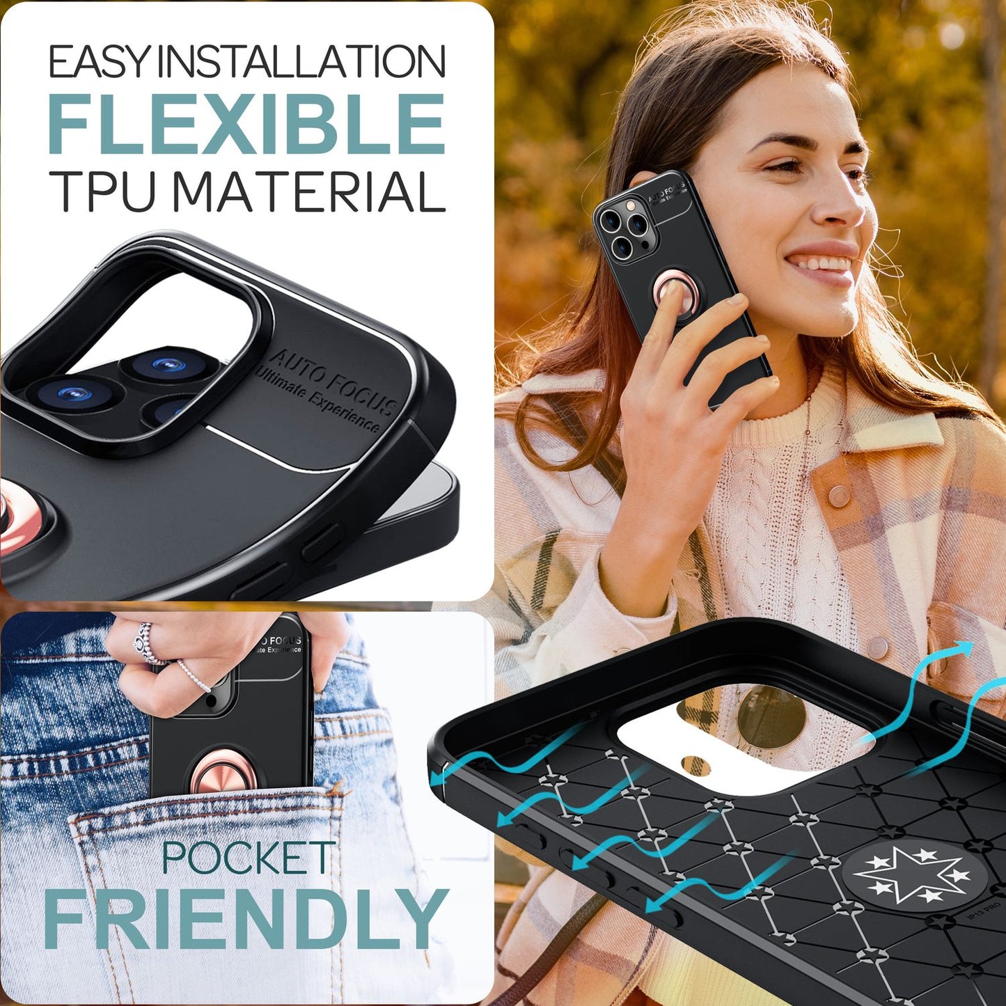 NALIA Ringhülle für iPhone 16 Pro – Ring-Ständer 360° & für Magnet-Halter – GRIP360 (Mattiertes Silikon Case) – Marke aus Berlin