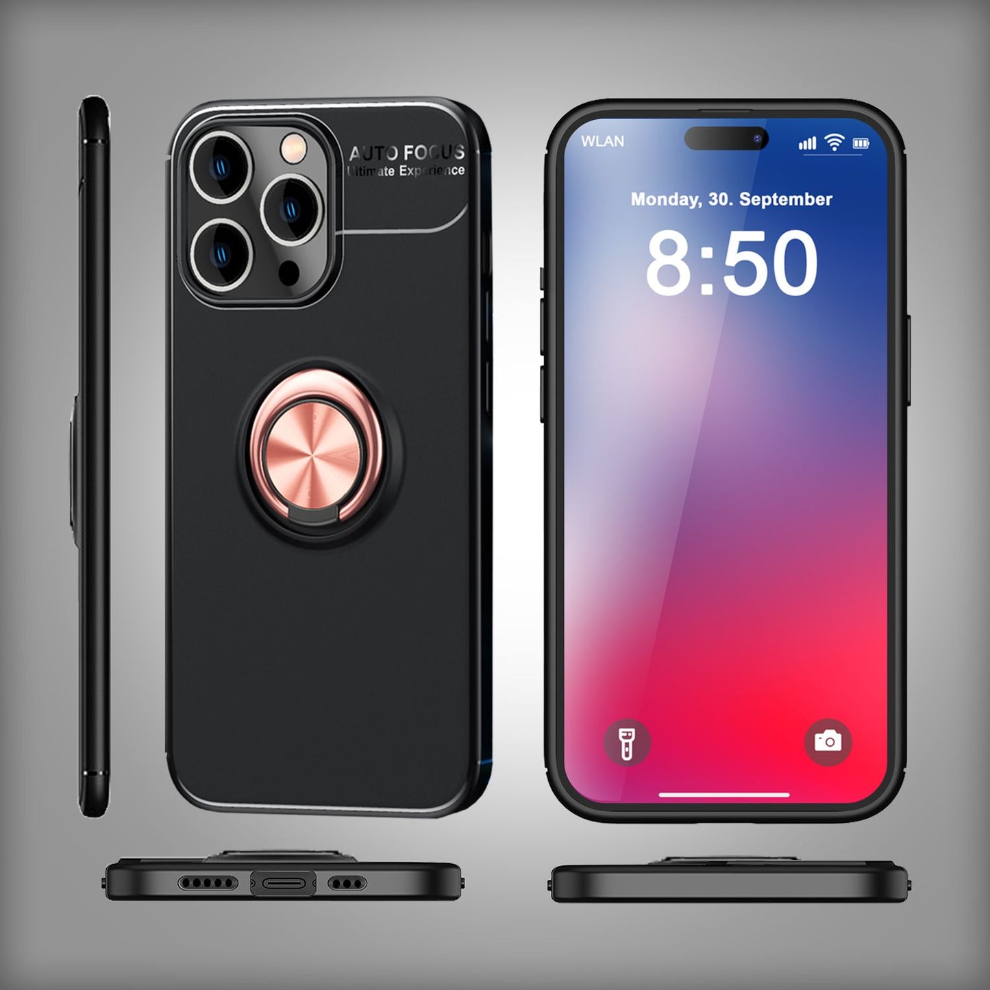 NALIA Ringhülle für iPhone 16 Pro – Ring-Ständer 360° & für Magnet-Halter – GRIP360 (Mattiertes Silikon Case) – Marke aus Berlin