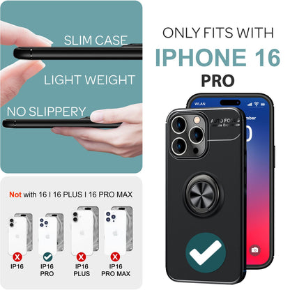 NALIA Ringhülle für iPhone 16 Pro – Ring-Ständer 360° & für Magnet-Halter – GRIP360 (Mattiertes Silikon Case) – Marke aus Berlin