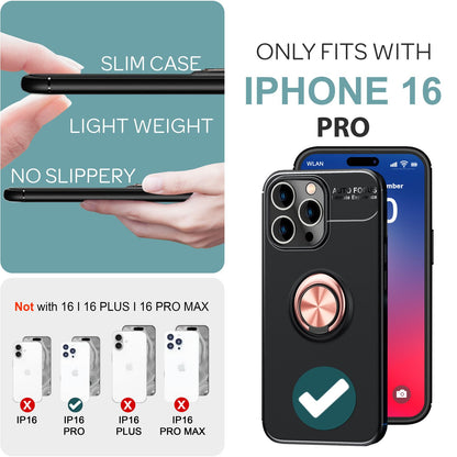 NALIA Ringhülle für iPhone 16 Pro – Ring-Ständer 360° & für Magnet-Halter – GRIP360 (Mattiertes Silikon Case) – Marke aus Berlin