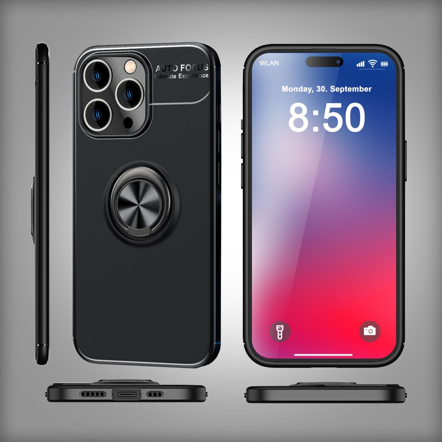 NALIA Ringhülle für iPhone 16 Pro Max – Ring-Ständer 360° & für Magnet-Halter – GRIP360 (Mattiertes Silikon Case) – Marke aus Berlin