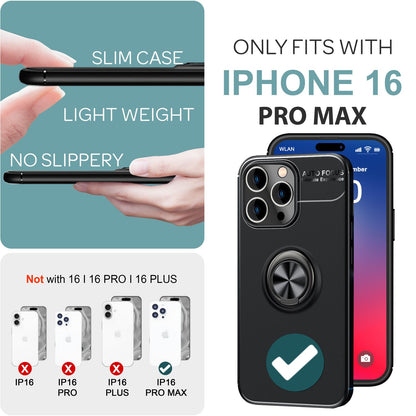 NALIA Ringhülle für iPhone 16 Pro Max – Ring-Ständer 360° & für Magnet-Halter – GRIP360 (Mattiertes Silikon Case) – Marke aus Berlin