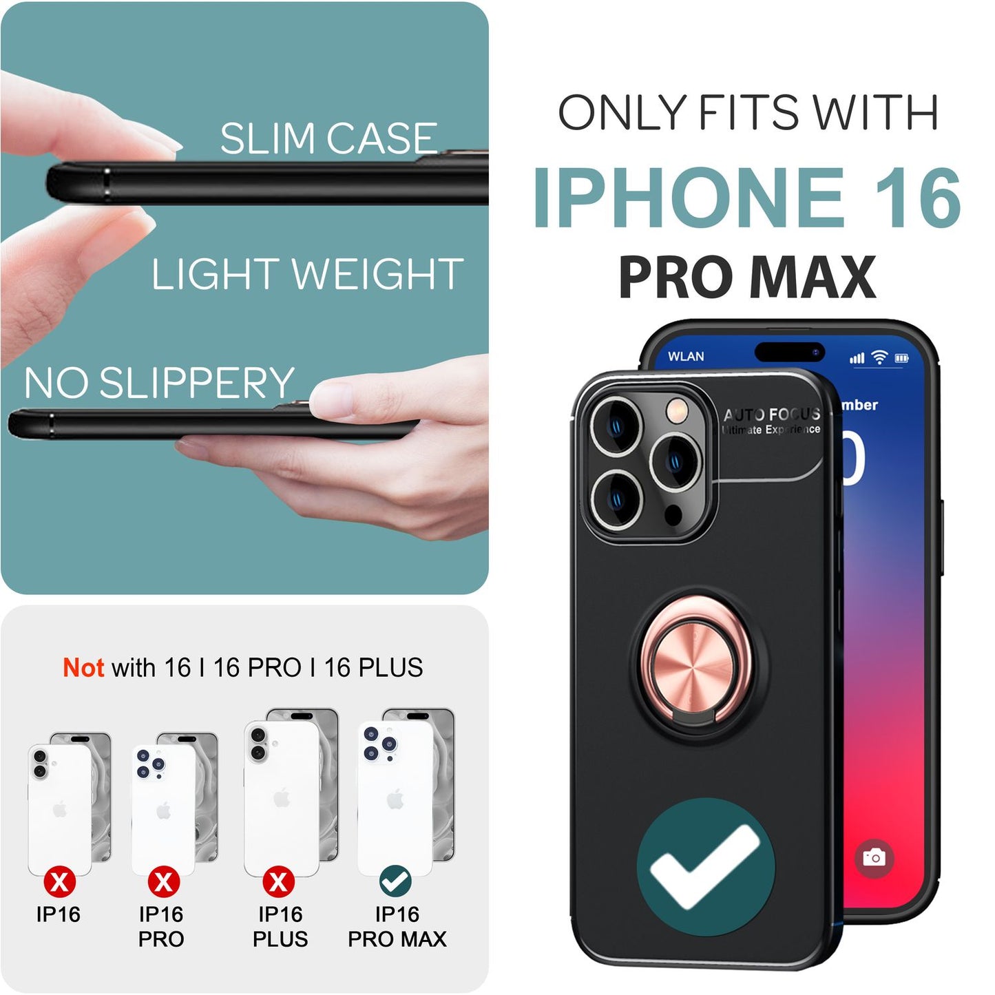 NALIA Ringhülle für iPhone 16 Pro Max – Ring-Ständer 360° & für Magnet-Halter – GRIP360 (Mattiertes Silikon Case) – Marke aus Berlin