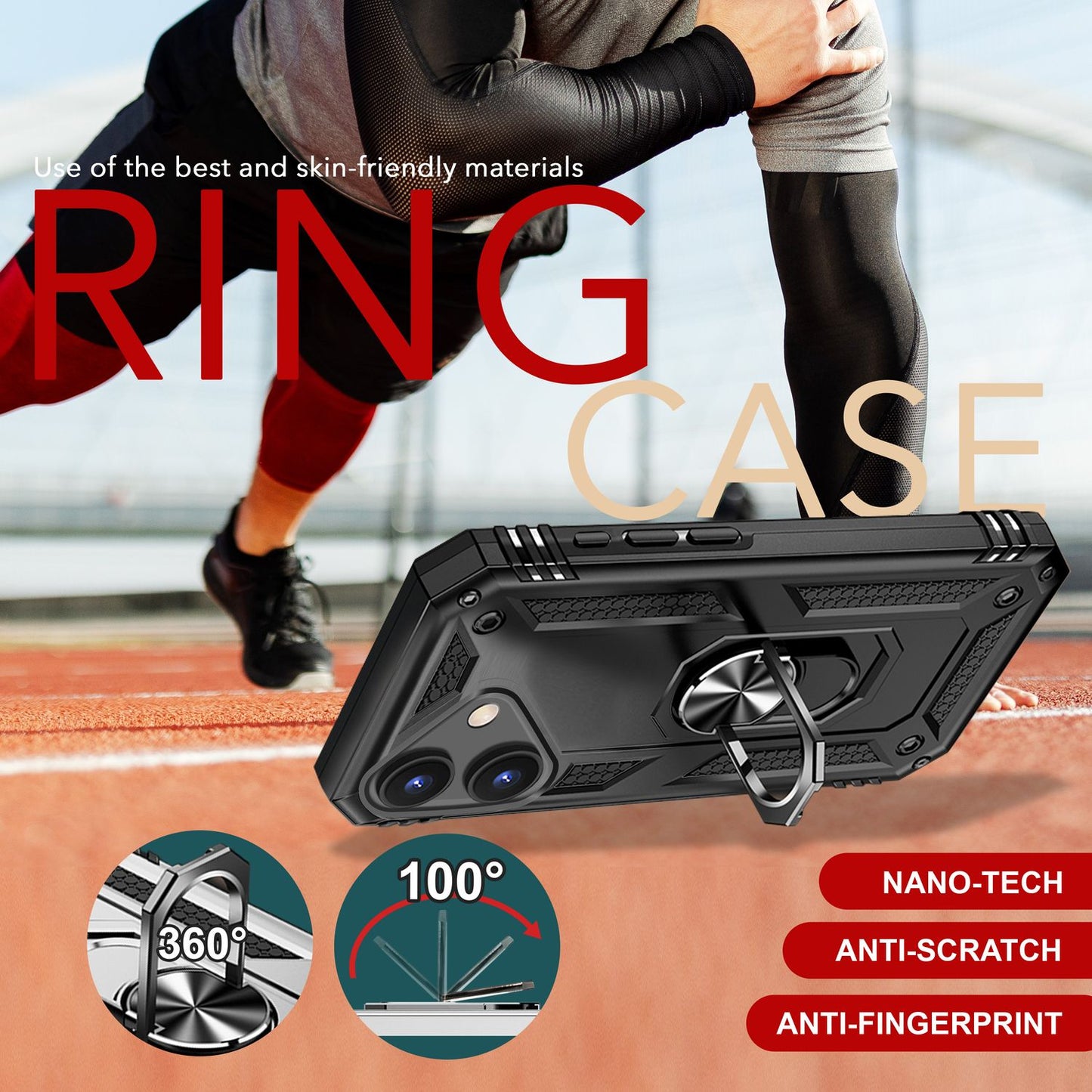 NALIA Panzerhülle für iPhone 16 – Ring-Ständer 360° & Magnet-Halterung Kompatibel – RINGDEFEND (Stoßfestes Outdoor Case) – Marke aus Berlin