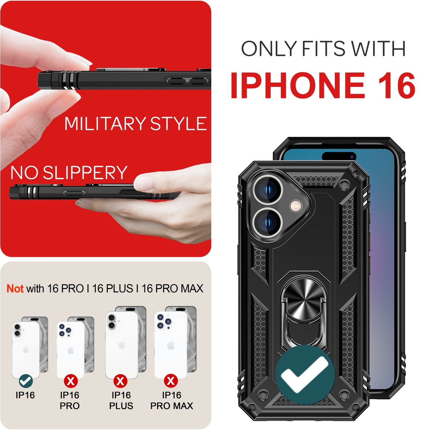 NALIA Panzerhülle für iPhone 16 – Ring-Ständer 360° & Magnet-Halterung Kompatibel – RINGDEFEND (Stoßfestes Outdoor Case) – Marke aus Berlin