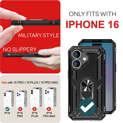 NALIA Panzerhülle für iPhone 16 – Ring-Ständer 360° & Magnet-Halterung Kompatibel – RINGDEFEND (Stoßfestes Outdoor Case) – Marke aus Berlin