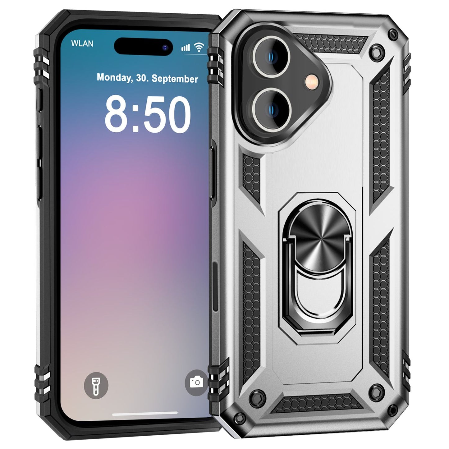NALIA Panzerhülle für iPhone 16 – Ring-Ständer 360° & Magnet-Halterung Kompatibel – RINGDEFEND (Stoßfestes Outdoor Case) – Marke aus Berlin